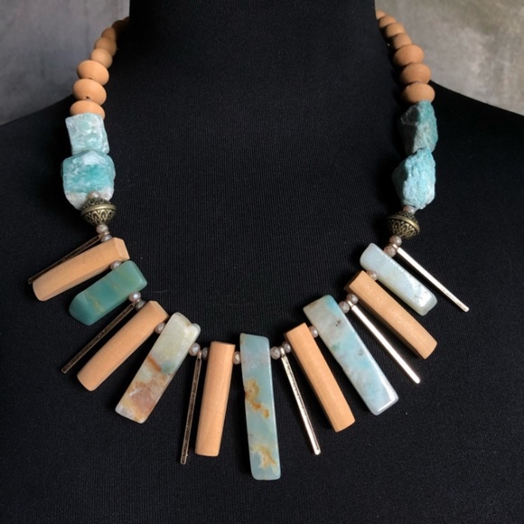 Handmade Fringe Bib Statement Necklace Gemstone - Picture 2 of 5